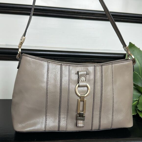 Etienne Aigner Genuine Leather Shoulder Bag Taupe Neutral Purse Like New/new - Picture 1 of 11